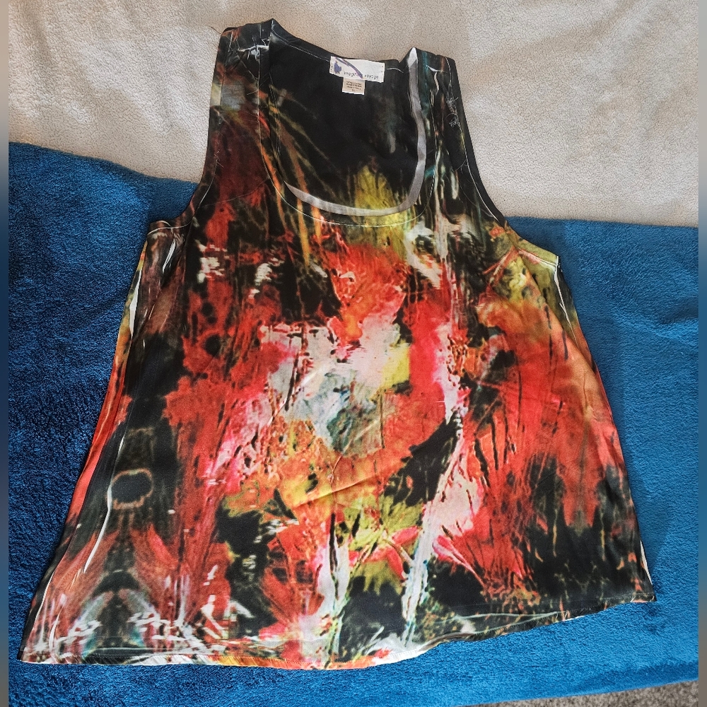 NWOT Abstract Colorful Satin Racer Back Tank Not Stretchy
